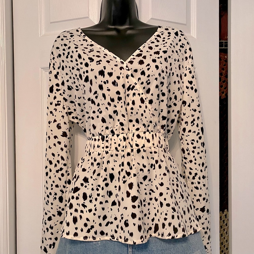 DASHOUTFITTERS Cow Print Cinched Waist, Flattering Top..